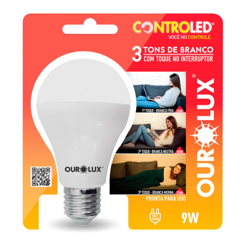 Lâmpada Inteligente Controled 3 Tons de Branco Ouro Lux